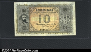Norway 10 kroner 1877-1899  front