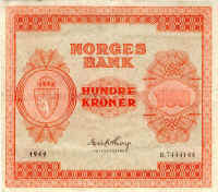 Norway 100 kroner series III 1945–1949 front