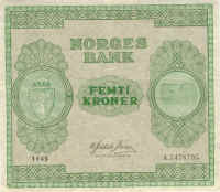 Norway 50 kroner series III 1945–1950 front