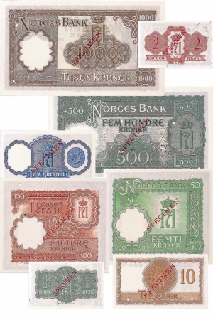 Norway 1942 London notes complete set - back