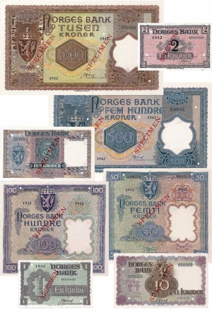 Norway 1942 London notes complete set - front