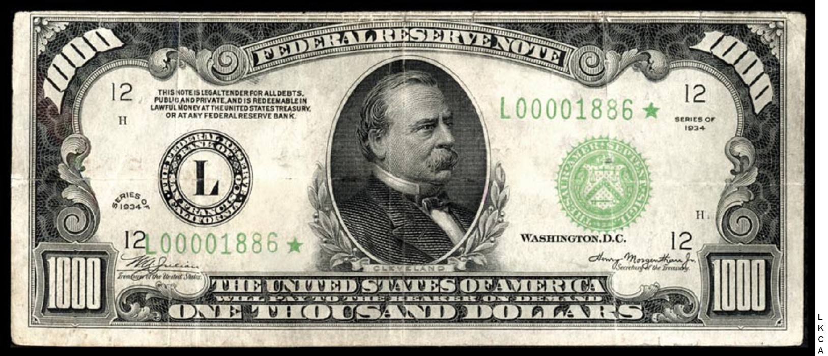 Small Size Federal Reserve Notes 1000 Dollars